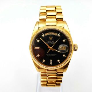 Rolex PRESIDENT 18038 Day - Date 18K SOLID GOLD Black Diamond Dial 36mm Mens Watch 3