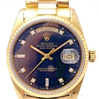 Rolex PRESIDENT 18038 Day - Date 18K SOLID GOLD Black Diamond Dial 36mm Mens Watch 4