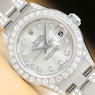 Rolex Ladies Datejust 18k White Gold & Steel Diamond Band Watch,  1.  13 Ct Bezel