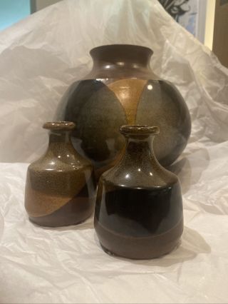 Vintage Robert Maxwell Pottery Craft Vase Set Mid Century Stoneware