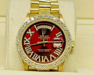 Rolex Day - Date President 18k Yellow Gold Red Diamond Dial