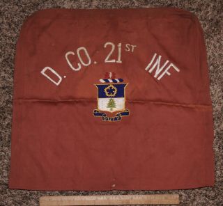 Vintage Wwii Us Army Pillow Cover D Co.  21st Infantry Regiment Embroidered