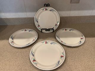 Set Of Four (4) Lenox Poppies On Blue Salad Plates 8 1/2” Usa Retired (2007)