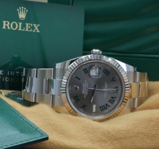 Unworn 2021 Rolex Datejust 41 Gray Wimbledon 126334 Fluted Oyster Box & Papers