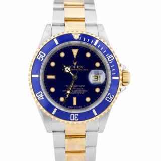 Rolex Submariner Date Two - Tone Stainless Steel Gold Blue Dial 40mm Watch 16613