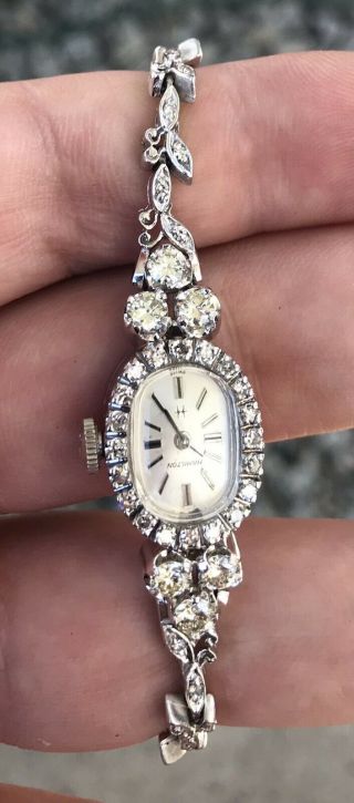 Hamilton 14k White Gold Ladies Vintage Diamond Watch