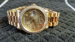 Rolex Day - Date President 18k Yellow Gold Watch Diamond Dial
