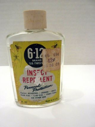 Vintage 6 - 12 Insect Repellent Glass Bottle Container 2fl.  Oz.  Mostly Full