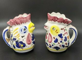 Deruta Italy Hand Painted Pottery Set of 2 Small Rooster Creamer Mini Pitchers 2