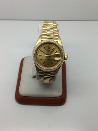 Rolex Ladies 26mm18k Yellow Gold President Watch W/ Champagne Dial/fluted Bezel