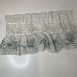 Vintage Lace Curtain Valance Floral Print White Sheer Blue Rose 43” X 12”