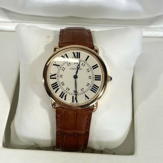 Cartier Ronde Louis Cartier 18k Rose Gold 36mm Leather Men ' s Watch w/ Box & Bag 2