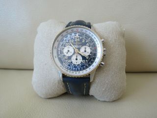 Breitling Navitimer Cosmonaute B12019 Chronograph Blue Dial 18k Gold Bezel Watch