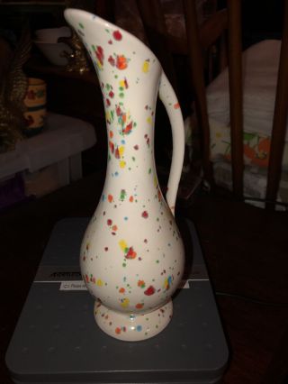 Vntg Mcm Retro Beige Orange Speckle Glaze Ceramic Flower Vase Boho 1960s