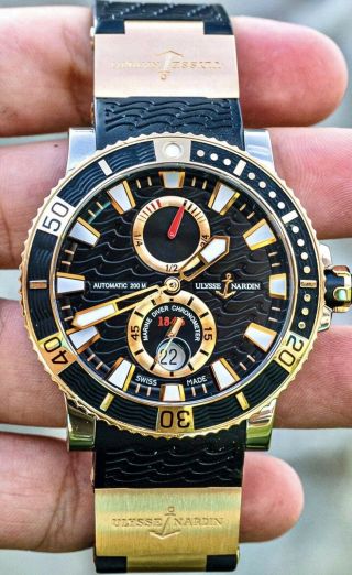 Ulysse Nardin Maxi Marine Diver 45 Rose Gold $22k Msrp Black Deploy 265 - 90 - 3/92