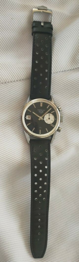 Rare Vintage Heuer Carrera Dato 45 Chronograph Watch - Panda Dial Ref 3147N 5