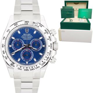 2020 Rolex Daytona Cosmograph Blue 18k White Gold Watch 116509 B,  P