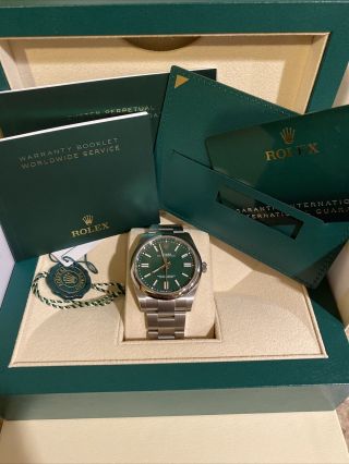 Rolex Oyster Perpetual Steel Green Dial 41mm Watch Box/papers 124300