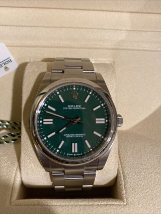 Rolex Oyster Perpetual Steel Green Dial 41mm Watch Box/Papers 124300 2