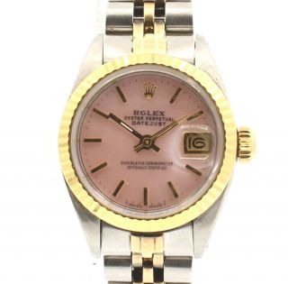 Ladies Rolex Oyster Perpetual Datejust Steel And Gold 26mm Pink Mother - Of - Pearl
