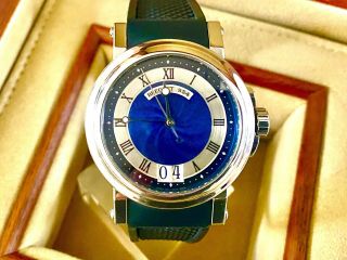 Breguet Marine Big Date Blue Stainless Steel Watch - 5817st - Box/papers - Rare -