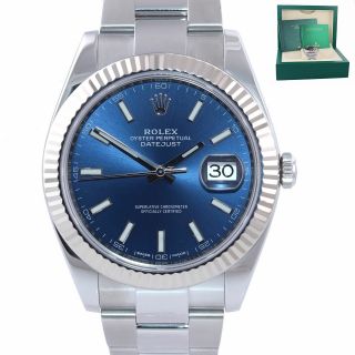 2019 Rolex Datejust 41 126334 Blue Stick Dial Steel Fluted Oyster Watch Box