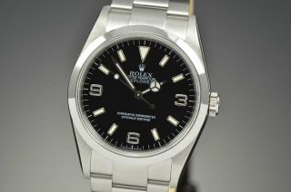 Mens Rolex Explorer I Steel Automatic Black Dial 36mm Watch Engraved Rehaut M