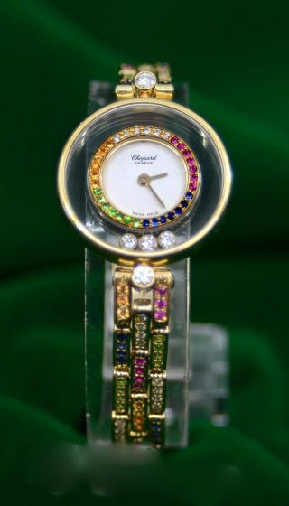 2 Watches Chopard 18k Yg Watch W/dia,  Sap & Rolex Date 18k Yg W/custom Dia