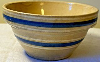 Vintage Yellow Ware Pottery Mixing Bowl Oven Ware Blue Stripe Rare Small Size