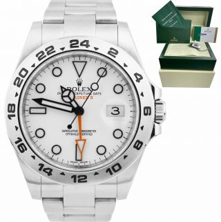 Rolex Explorer Ii 42mm Polar White Orange Stainless Steel Gmt Date Watch 216570