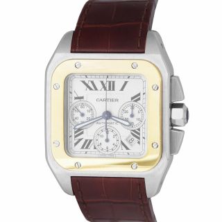 Cartier Santos 100 Xl 42mm 18k Yellow Gold Stainless Chronograph Watch 2740