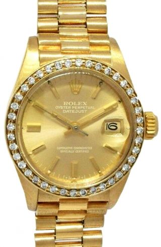 Rolex Datejust President 18k Yellow Gold Diamond Bezel Ladies 26mm Watch 6917