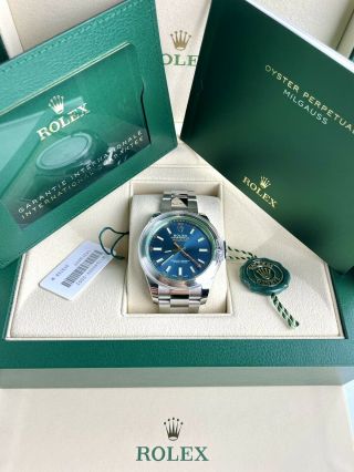 2021 Rolex Milgauss Full Set 116400gv Z - Blue Dial Green Sapphire Steel