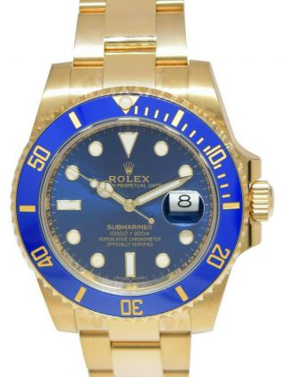 Rolex Submariner 18k Yellow Gold Blue Ceramic Watch Box/papers 