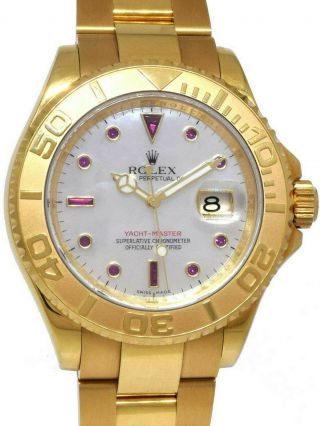 Rolex Yacht - Master 18k Yellow Gold Mop Ruby Dial Mens Engraved Watch B/p Z 16628