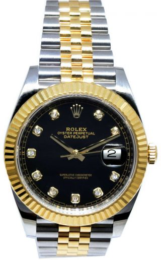 Rolex Datejust 41 18k Yellow Gold/steel Black Dial Mens Watch Box/papers 126333