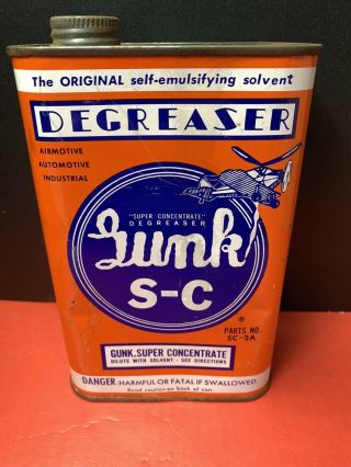 Vintage Gunk S - C Degreaser Can W Airplane Gas & Oil Station Tin Collectible