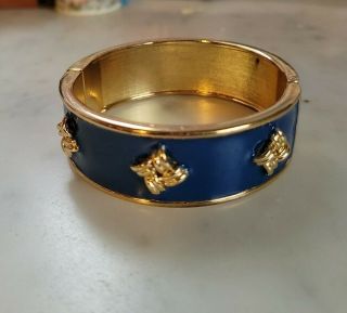 Vintage Blue Enamel & Gold Tone Magnetic Clasp Bangle Bracelet