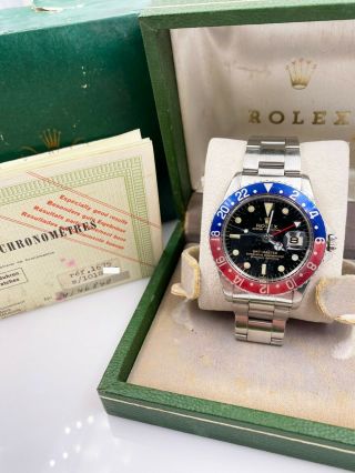 Vintage Rolex Gmt Master 1675 Pepsi Stainless Steel Box Papers 1965