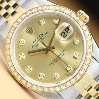 Rolex Mens Datejust Quickset 2 Tone 18k Yellow Gold Diamond & Steel Watch 16013
