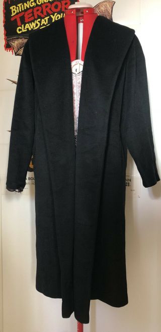 Vintage LILLI ANN 50s 60s Black Wool Swing Coat Striped Lining 2