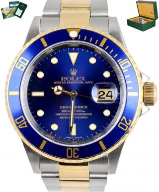 2021 Rolex Service Rsc Submariner Date Blue 16613 Two - Tone 18k Gold Sel 2000