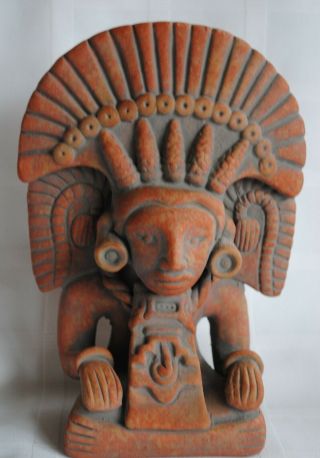 Vintage Aztec Inca Mayan Mexico Folk Art Pottery Red Clay Figure Signed R.  D.  Mex