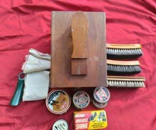 Vtg Wooden Kiwi Crafted Shoe Valet Shine Storage Box With Brushes