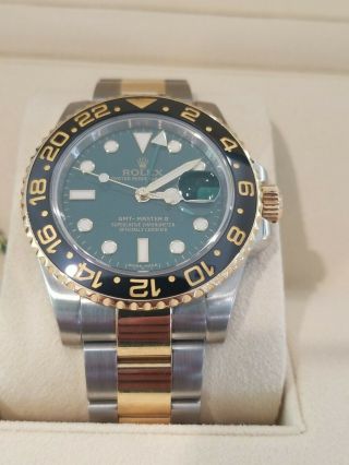 Rolex 40mm Gmt Master Ii 116713 Ceramic Gold Two Tone Green Dial