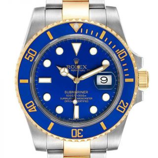 Rolex Submariner Steel 18k Yellow Gold Blue Dial Mens Watch 116613