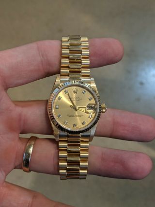 Rolex Datejust 31mm 68278 Yellow Gold Champagne Diamond Dial Bracelet Watch