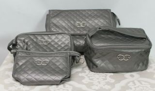Vintage 4 Piece Oscar De La Renta Travel Cosmetics/accessories Bag Set Grey