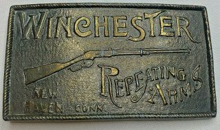 Vintage Winchester Repeating Arms Rifles Brass Belt Buckle Haven Connecticut