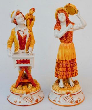 Vintage Pair Italian Capodimonte Figurines Organ Grinder Man W/monkey & Girl